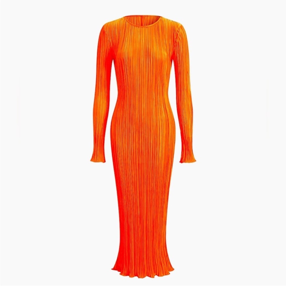 TNE Plisse Orange Long Sleeve Dress